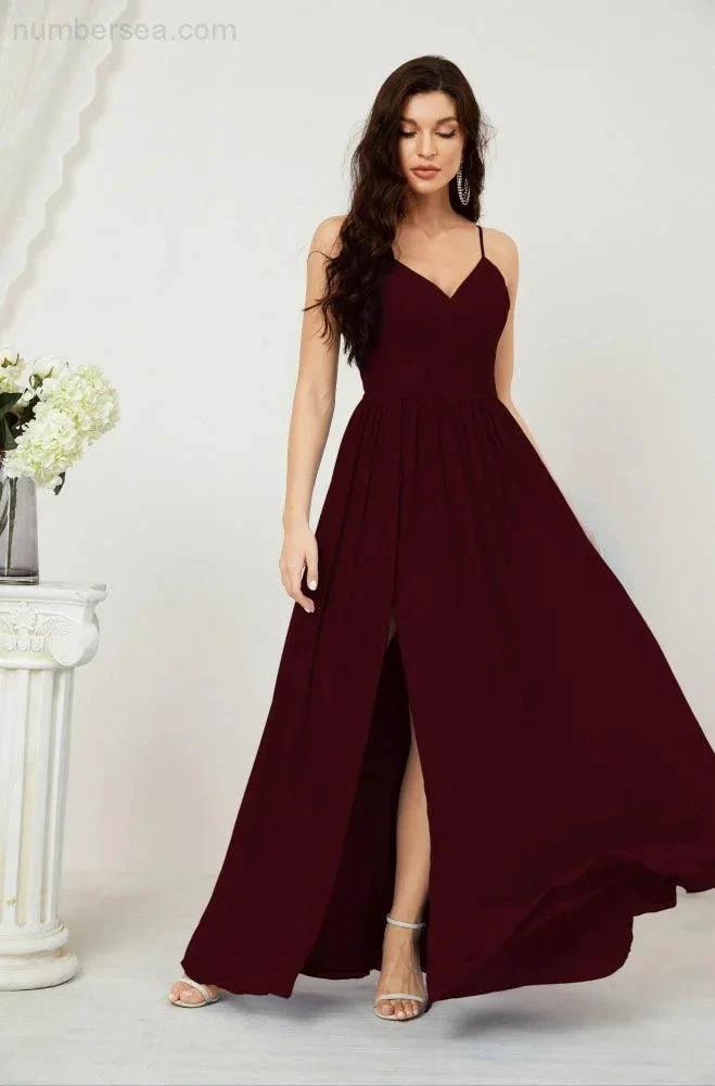 ZapDress  Neck Bridesmaid Dresses Chiffon Long Spaghetti A-line Formal Prom Gown for Wedding Party Evening 2801 (ZD16961)
