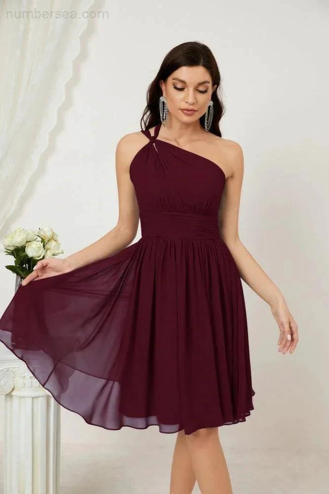 ZapDress Women Chiffon Short One Shoulder Bridesmaid Dress Formal Dresses for Party Homecoming  2804 (ZD16948)
