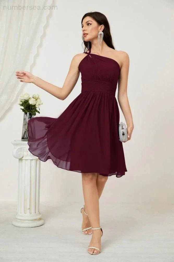 ZapDress Women Chiffon Short One Shoulder Bridesmaid Dress Formal Dresses for Party Homecoming  2804 (ZD16948)