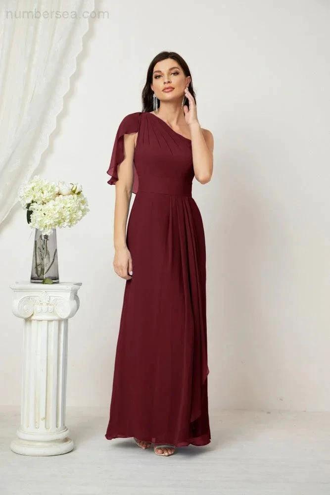 ZapDress  Chiffon Ruffled One Shoulder Long Bridesmaid Dresses A-line Formal Evening Gown Side Split 2809 (ZD17049)