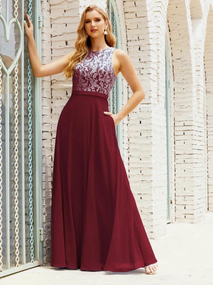 Lace Bridesmaid Dress Floor Length Evening Gowns with Pockets 28017 by numbersea