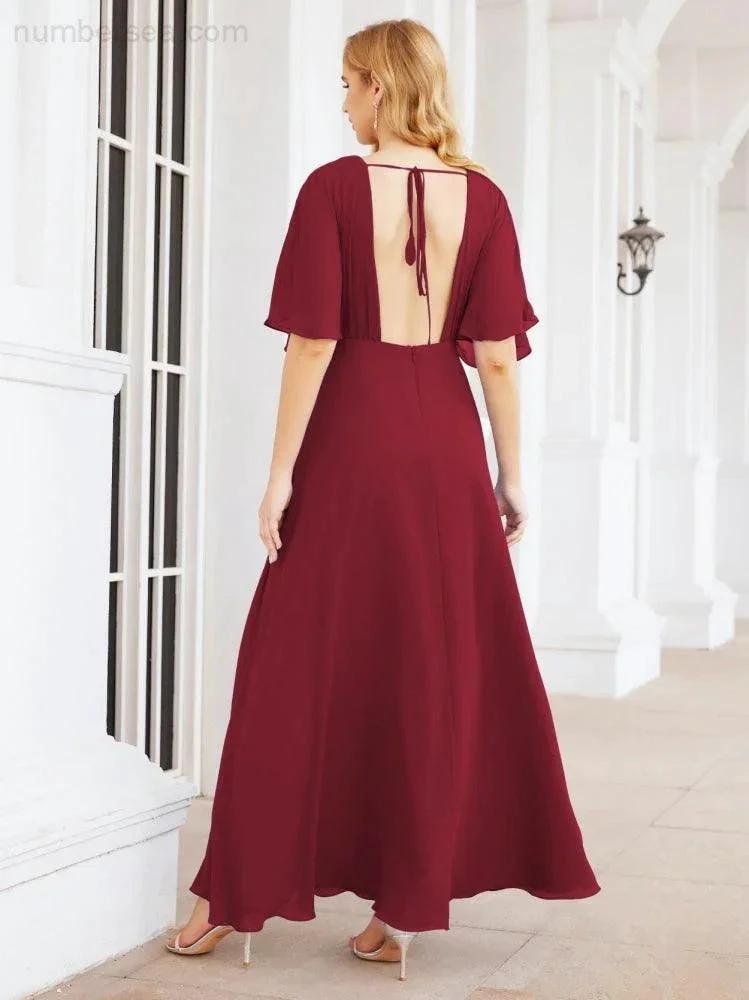 ZapDress V-Neck Bridesmaid Dress Chiffon Long Open Back Formal Dresses for Women Party Evening 28067 (ZD17046)