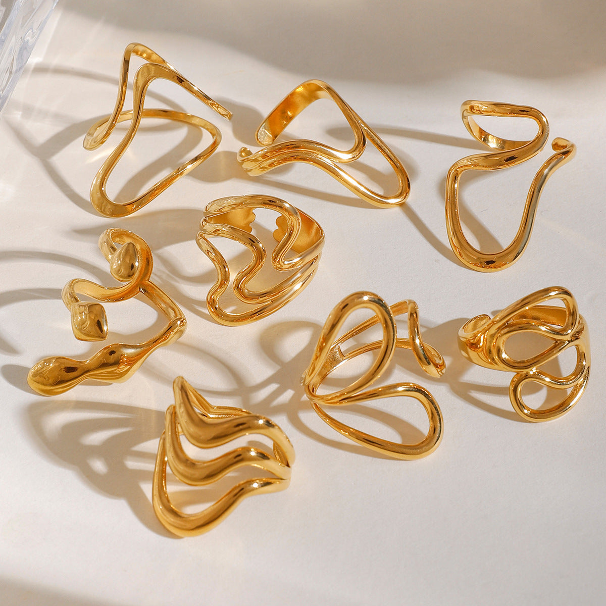Irregular Line Hollow  Gold Open Ring G12