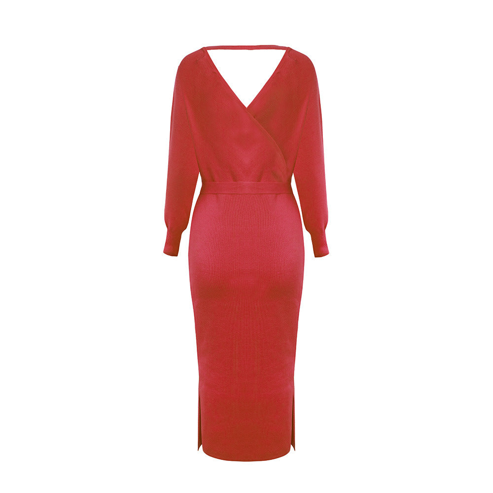 Yara Drape Knit Midi Sweater Dress Plum
