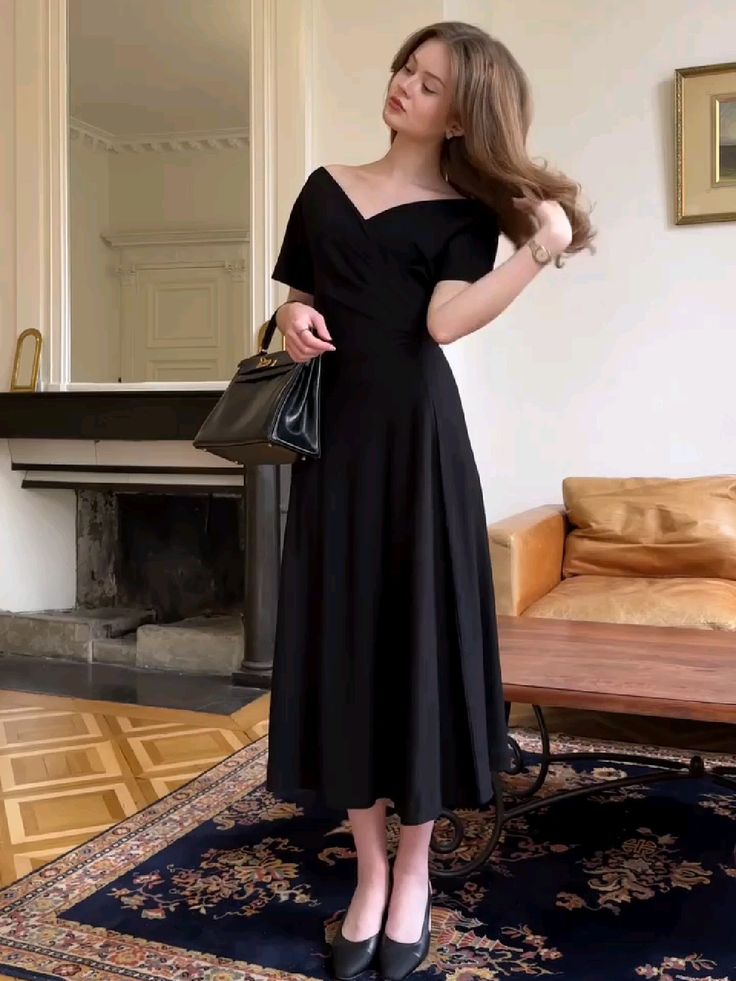 Black Off-the-Shoulder Prom Dresses, Ankle Length Evening Gown - FashionDia