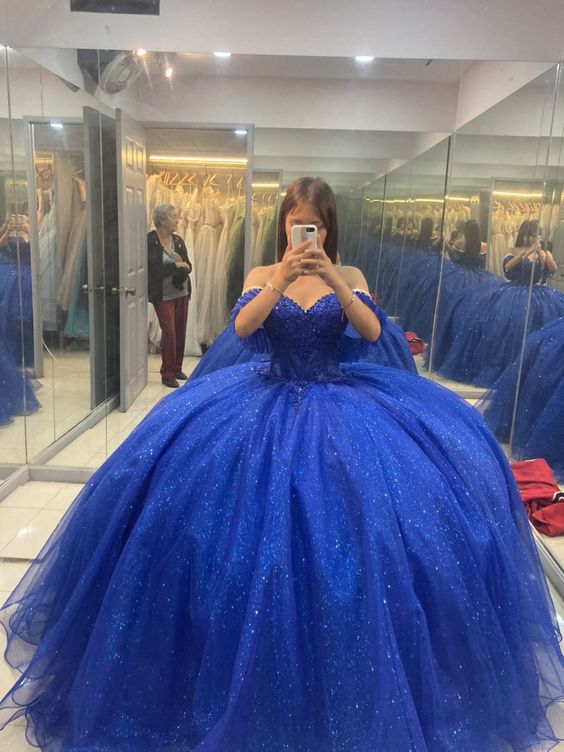 Royal Blue Sparkly Princess Ball Gown Quinceanera Dresses - FashionDia