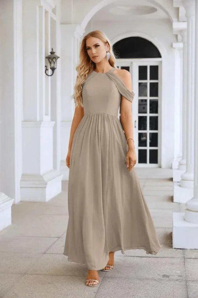 Ladies Chiffon Off Shoulder Swing Sleeve Front Slit Bridesmaid Evening Dress Wedding Party Evening Dress 28117 by numbersea