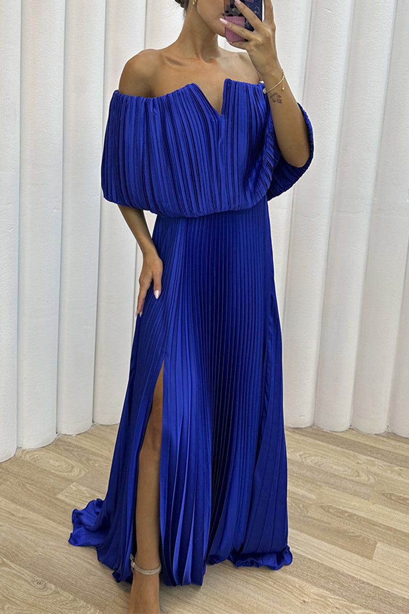 Sexy Formal Solid Slit Fold Off the Shoulder Evening Dress Dresses - View 8 | VelvetHem
