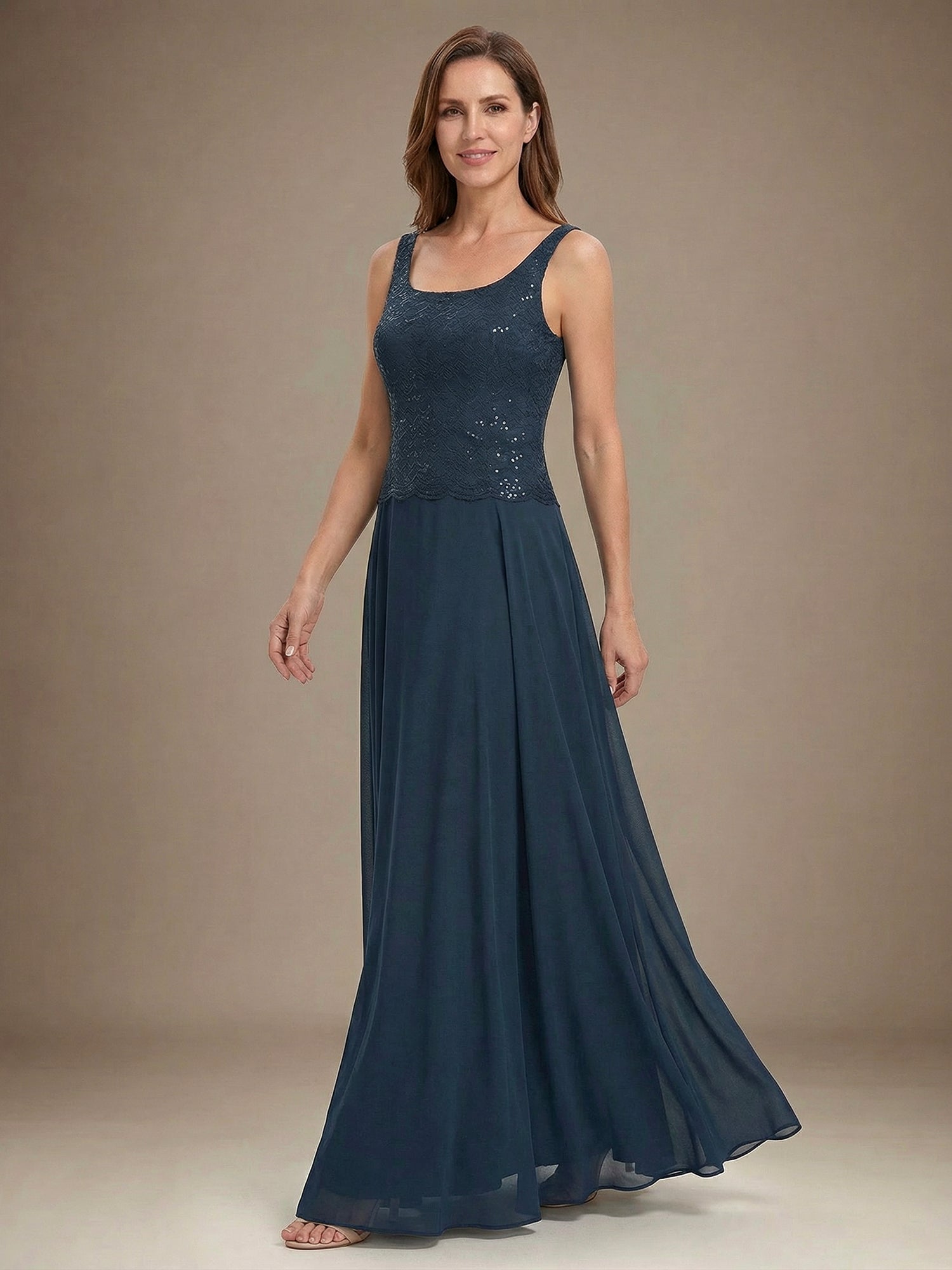 A-line Square Floor-Length Lace Chiffon Mother of the Bride Dress With Sequins