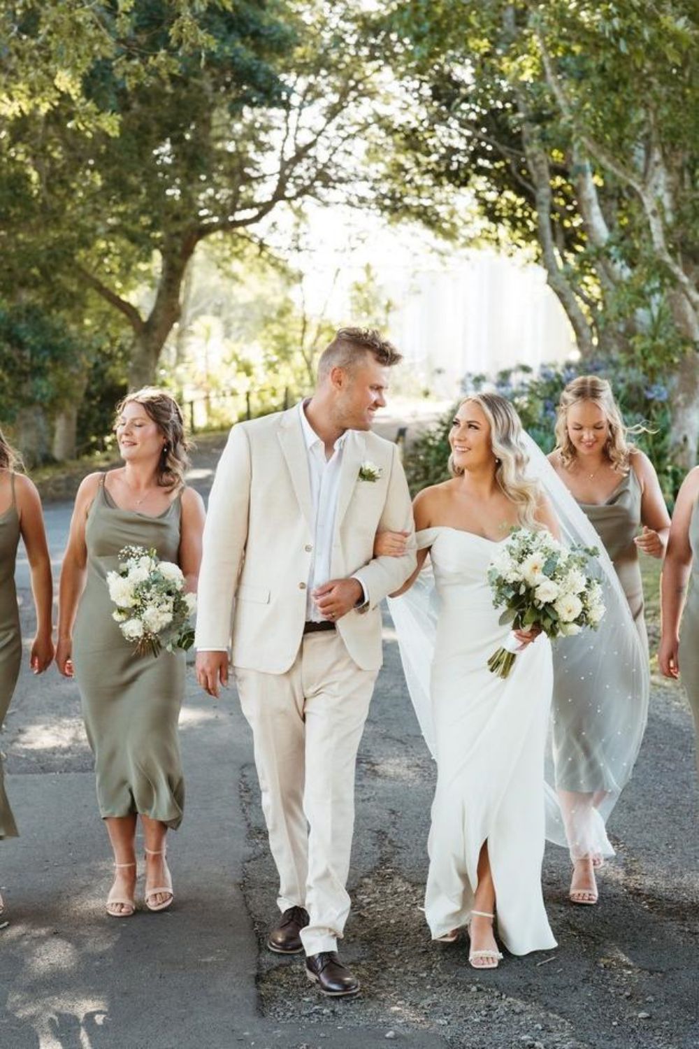 A Line Spaghetti Straps Green Tea Length Bridesmaid Dress