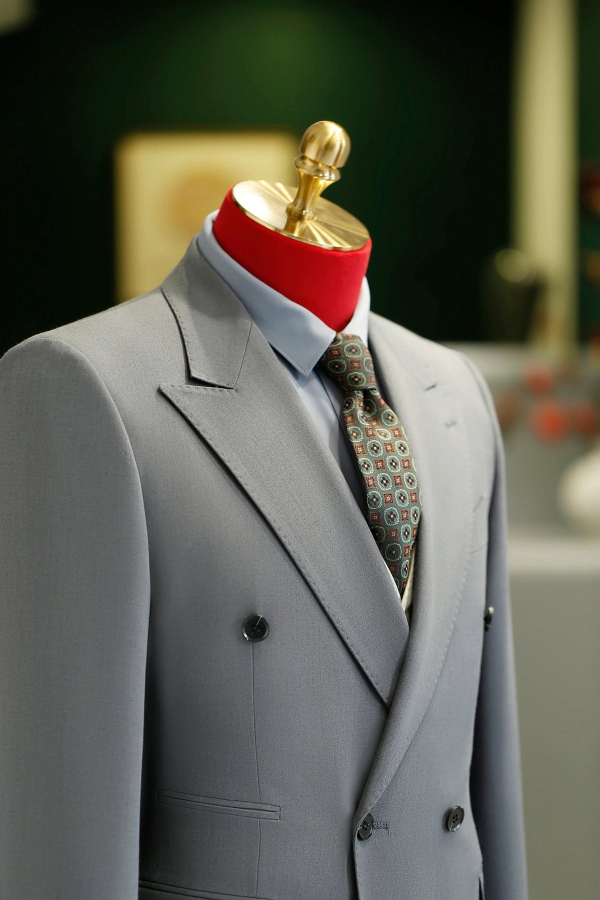 Double Breasted Light Grey Wool Suit For Groom And Business Wear (ZD17095)