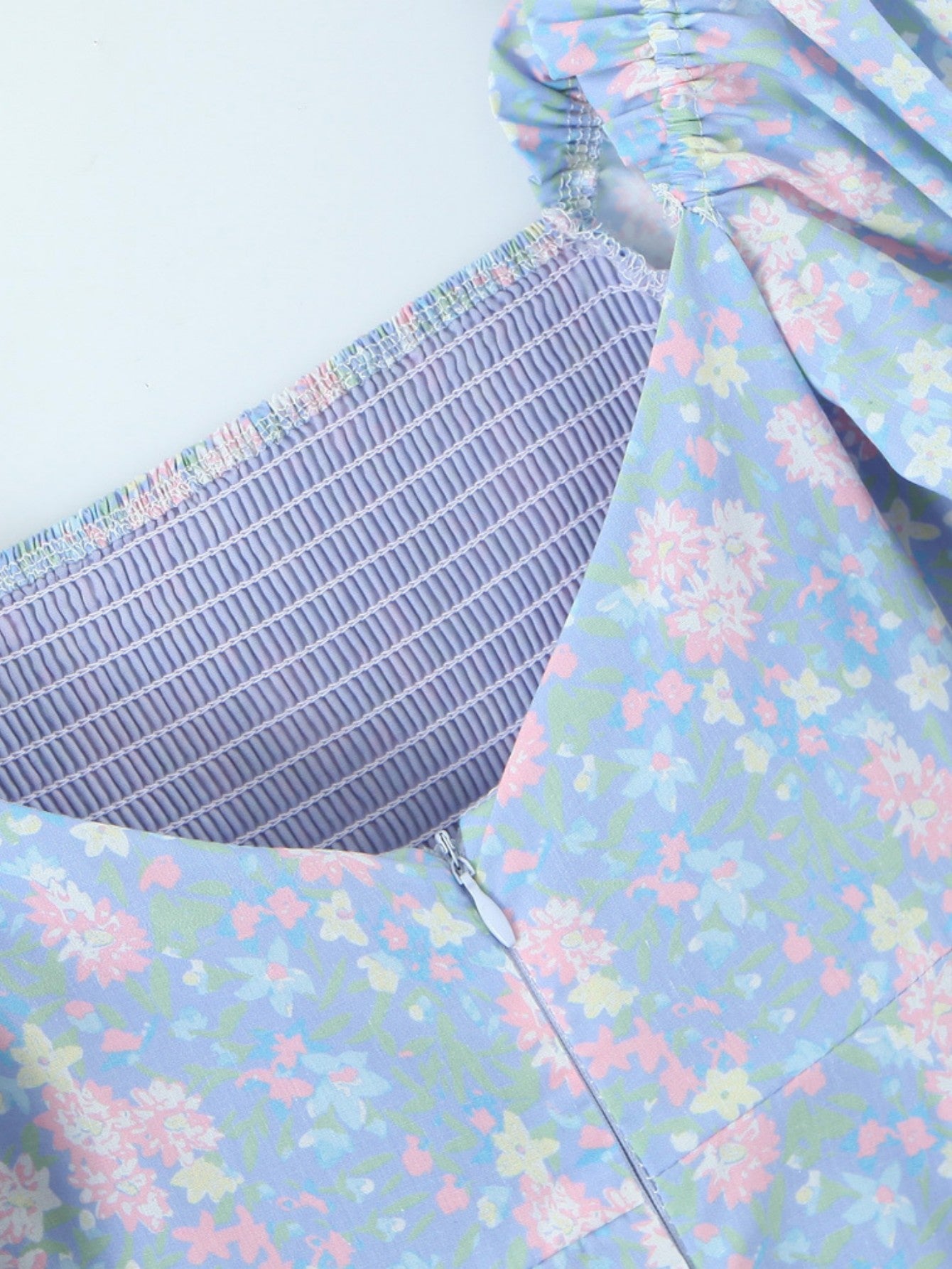 Short Puff Sleeves Cute Blue Aquare Collar Short Graduation Party Dress - Fashionpara