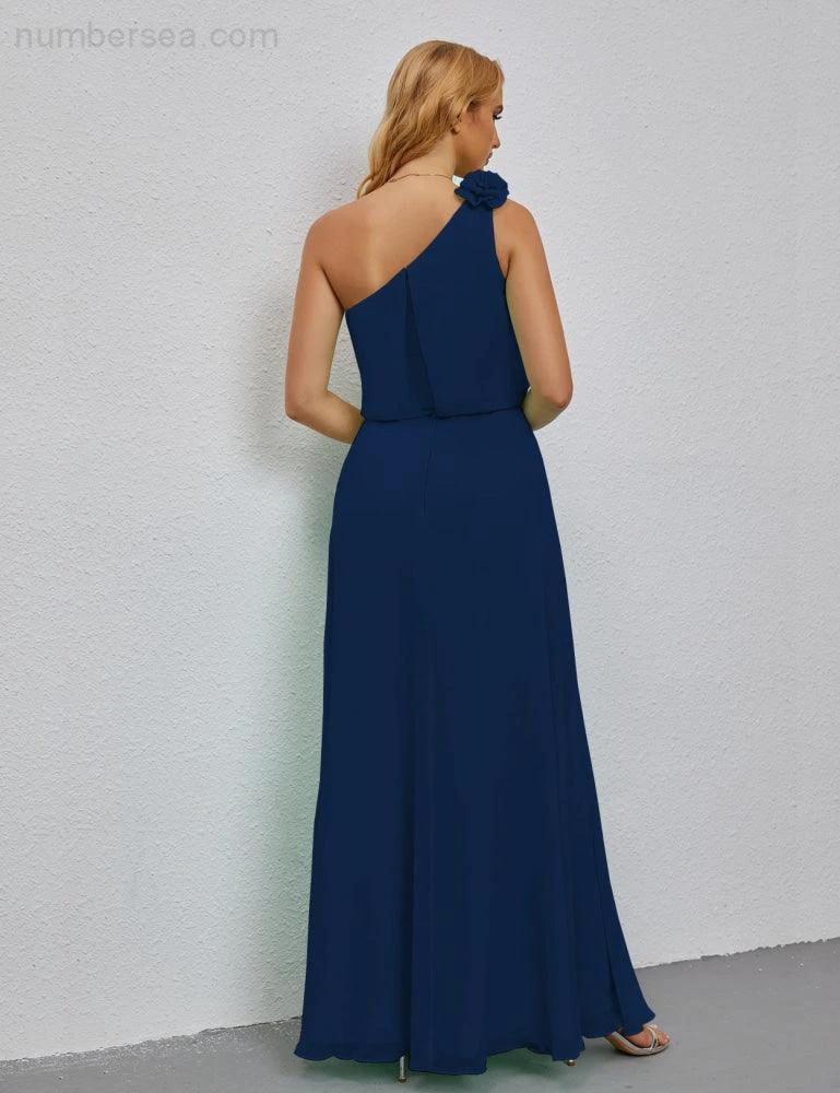 Ruffled One Shoulder Sleeveless Long Bridesmaid Dresses A-line Formal Evening Gown Side Split 28080 (ZD17018)