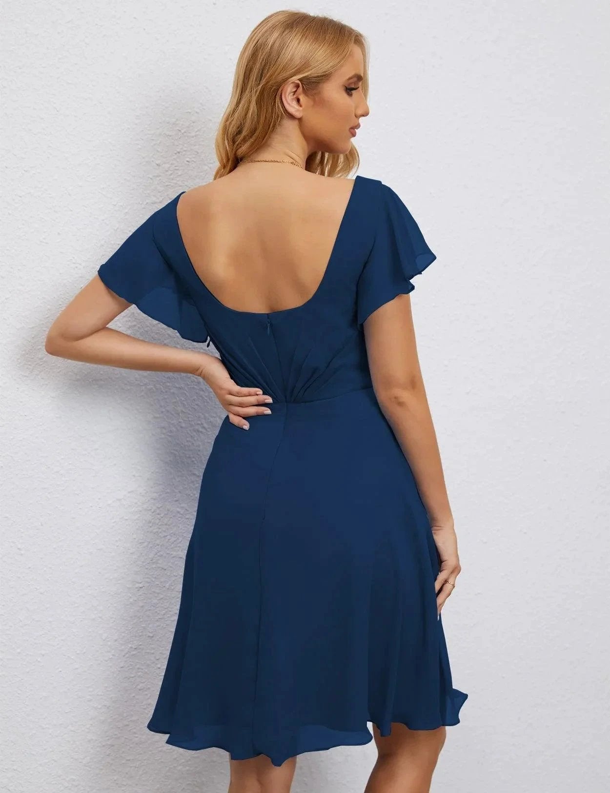 ZapDress U Back Homecoming Dress Formal Prom Dress Knee Length Short Sleeves Cocktail Party Dress 28077 (ZD16953)