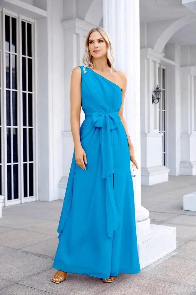 Ladies Chiffon One Shoulder Bridesmaid Evening Dress Wedding Party Evening Dress 28133 by numbersea