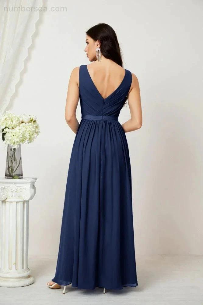 Women's Chiffon Long Bridesmaid Dresses A line Sleeveless Formal Prom Gown for Evening Party Homecoming Dresses 2808 (ZD16947)