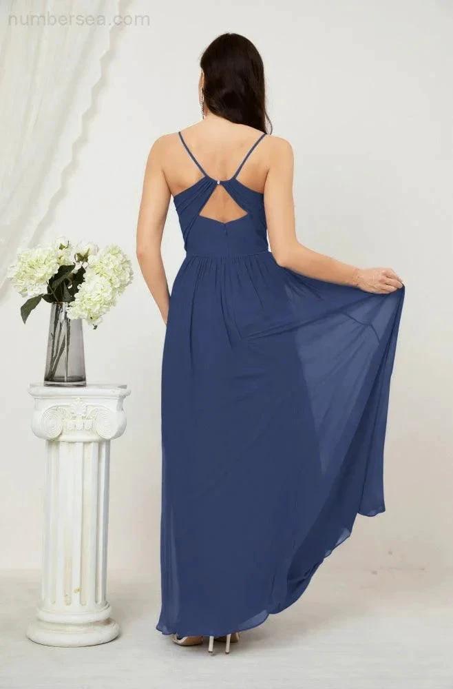 ZapDress  Neck Bridesmaid Dresses Chiffon Long Spaghetti A-line Formal Prom Gown for Wedding Party Evening 2801 (ZD16961)