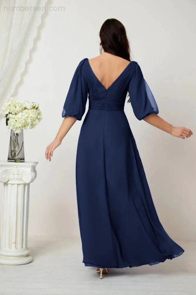 ZapDress  Formal Prom Gown Women V-Neck Chiffon Bridesmaid Dresses Long Bishop Sleeve Party Dress 2807 (ZD17027)