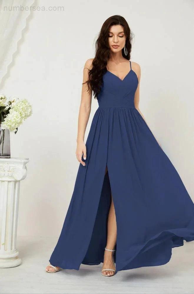 ZapDress  Neck Bridesmaid Dresses Chiffon Long Spaghetti A-line Formal Prom Gown for Wedding Party Evening 2801 (ZD16961)