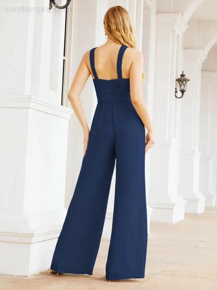 ZapDress Crisscross Neck Jumpsuit Formal Evening Dress Long Bridesmaid Dresses Bell-bottomed Pants 28033 (ZD17024)