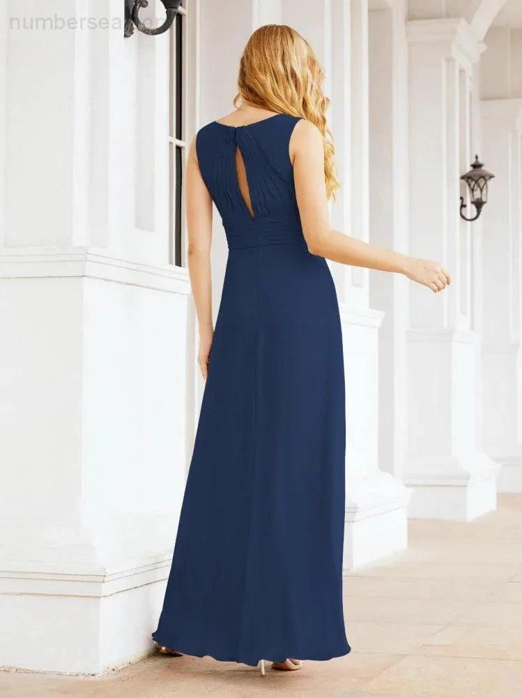 Formal Prom Gown Elegant V-Neck Sleeveless Bridesmaid Dresses for Wedding Party 28037 (ZD17021)