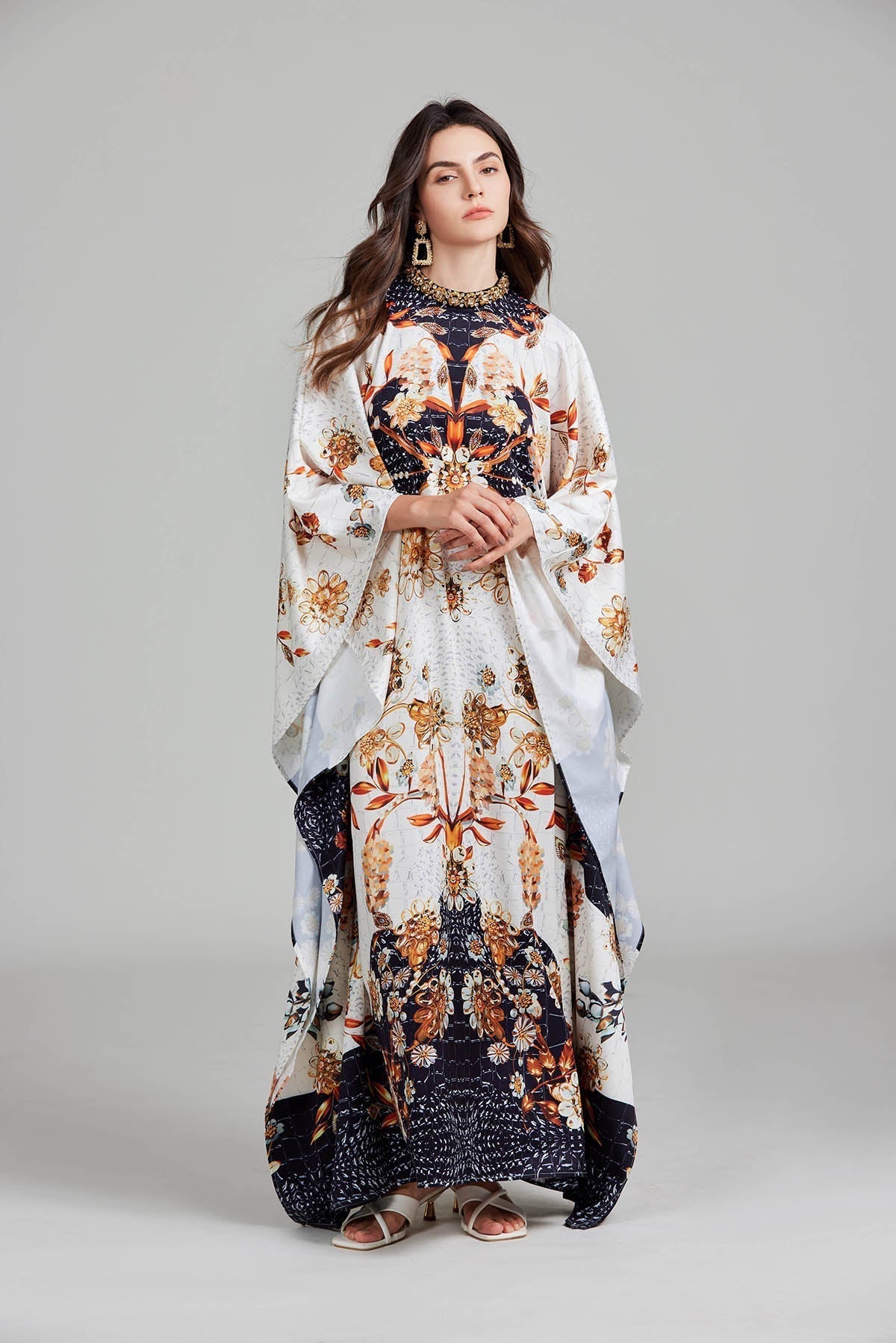 Print Floral Crew Neck With Slit Dress