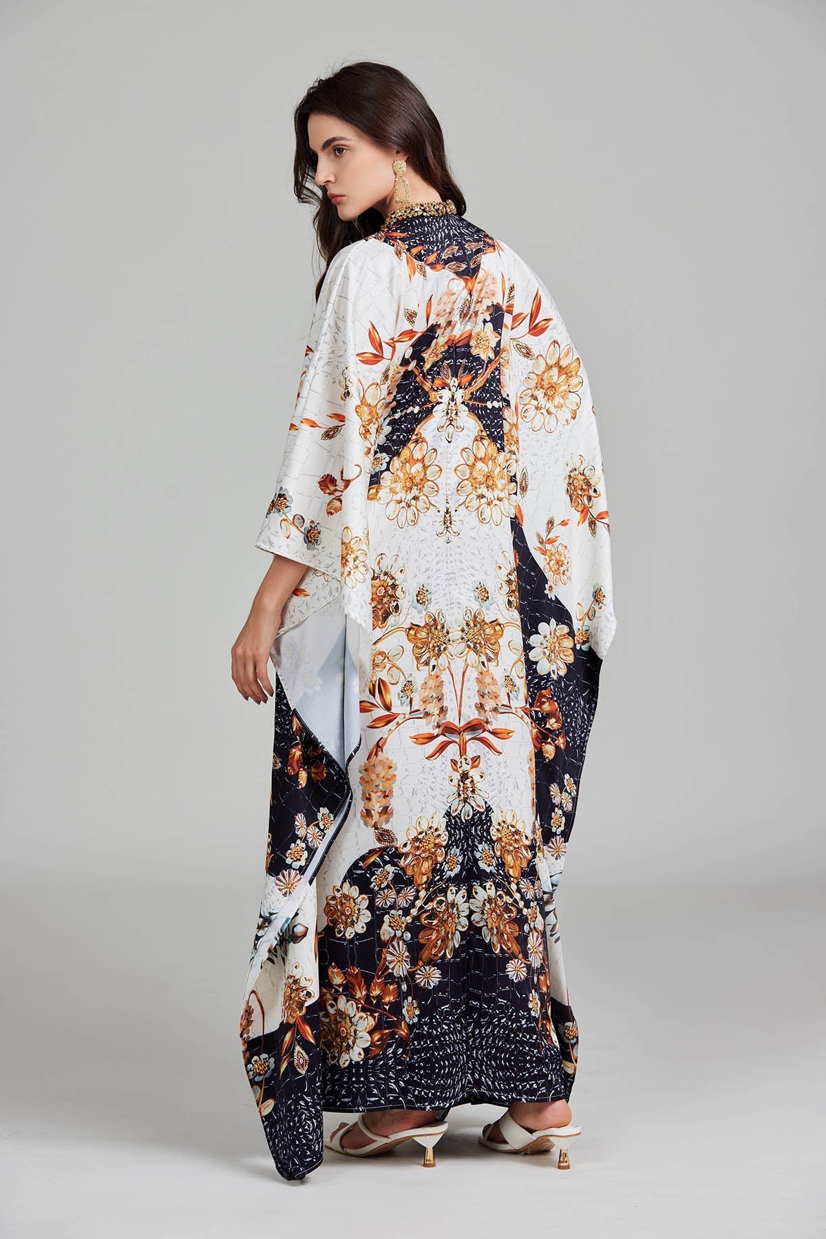 Print Floral Crew Neck With Slit Dress