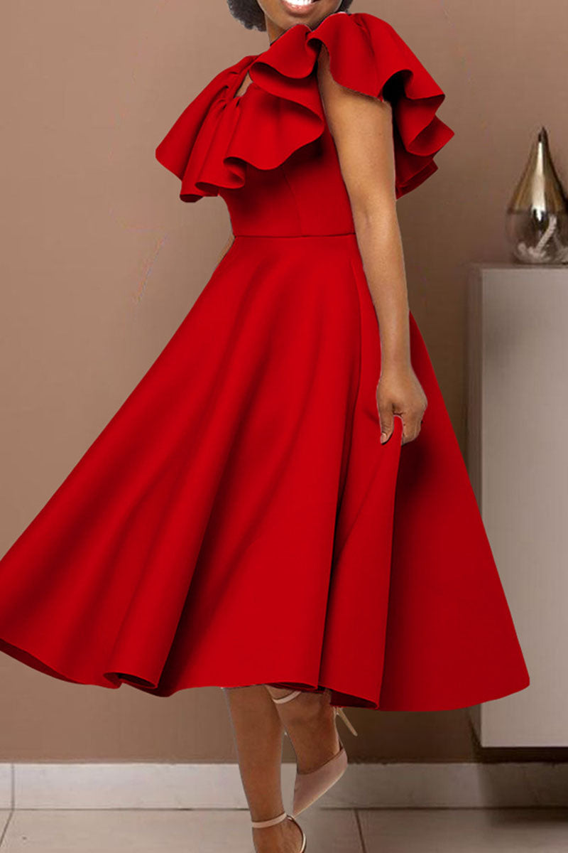 Elegant Solid Patchwork Flounce O Neck Evening Dress Dresses - View 4 | VelvetHem