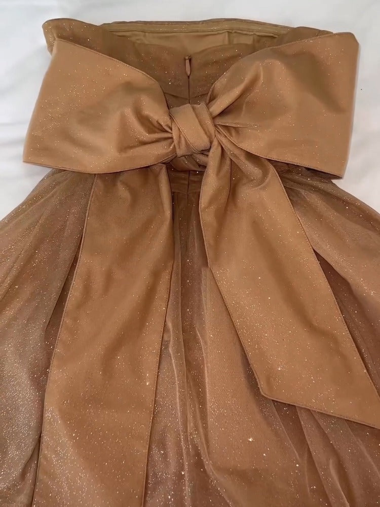 TARUXY Shiny Sequins Evening Dress Women Off Shoulder Slim Ruffle Mini Dresses Lady Party Bow Bandage Sexy Backless Dress Woman - View 6 | VelvetHem