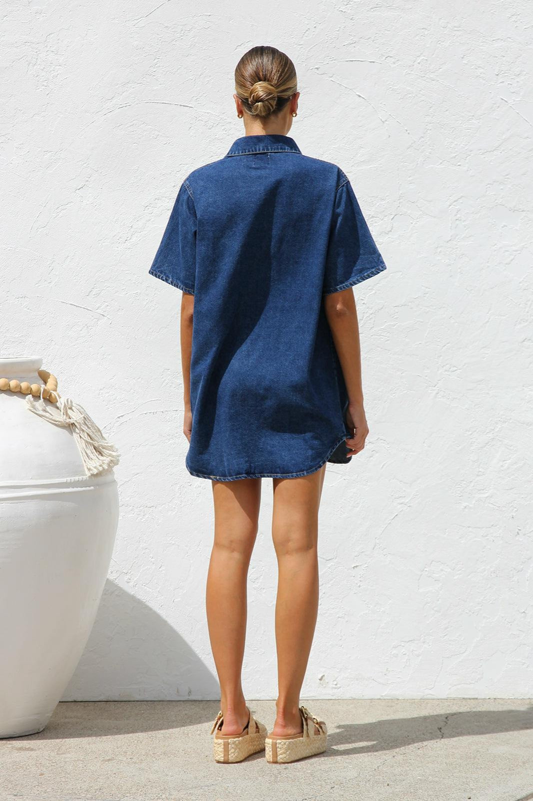 Short Sleeve Shirt Denim Dress - View 5 | VelvetHem