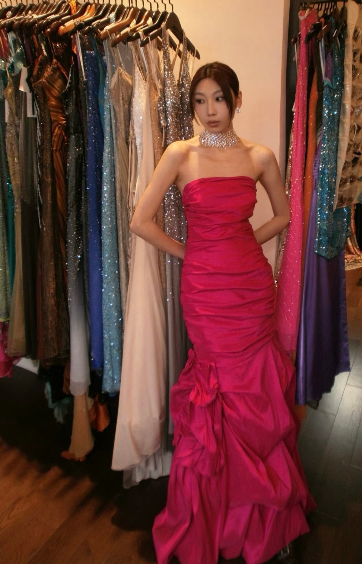 Strapless Hot Pink Prom Dress Formal Party Dress J7728