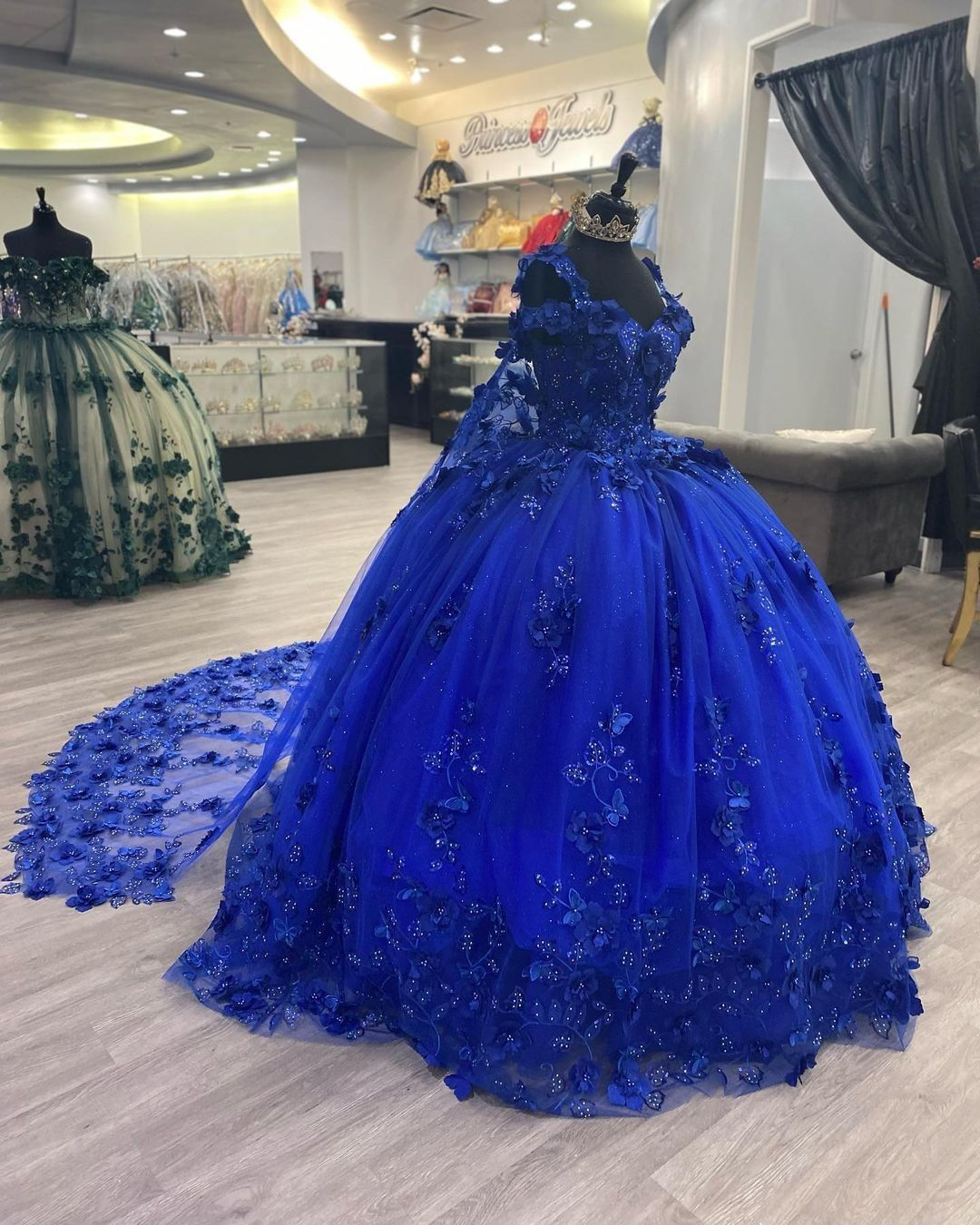 Royal Blue Sweet 16 Princess Ball Gown Quinceanera Dresses with Train for Girls Prom Party Evening Long,Y2479 - View 3 | VelvetHem
