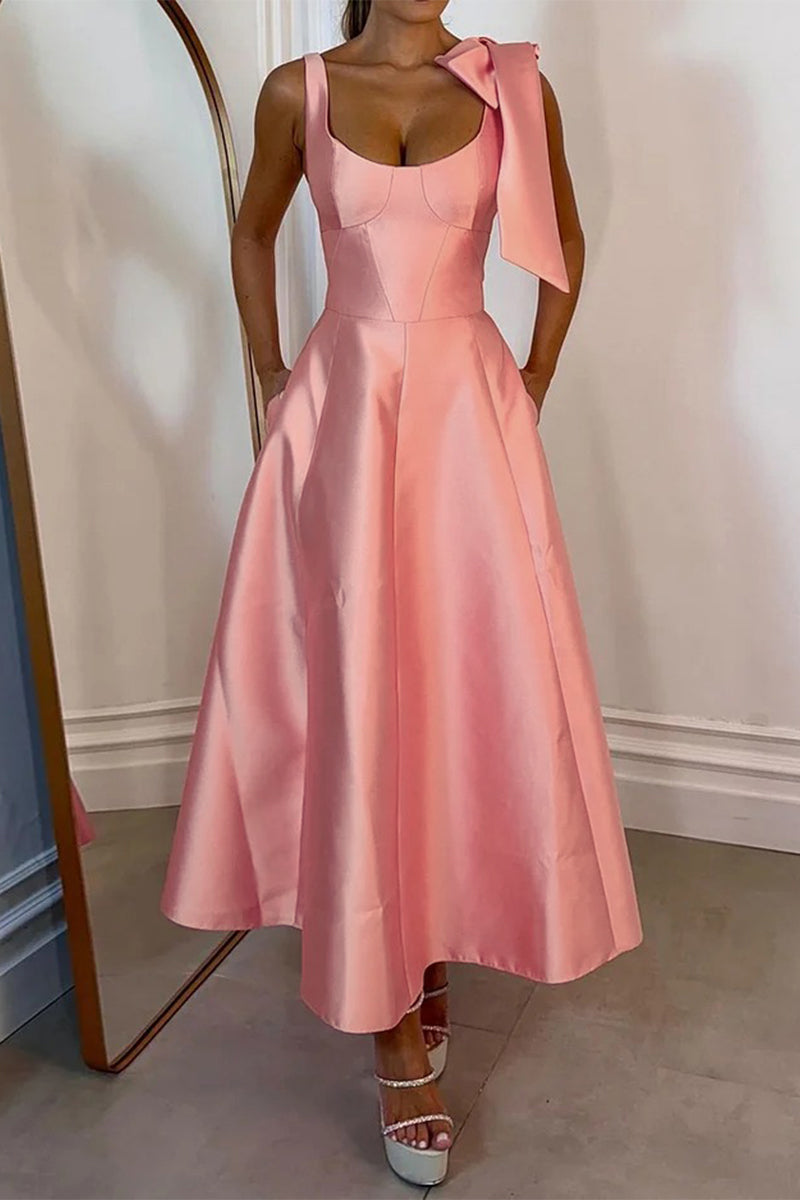 Sexy Solid Color Lace Up U Neck Evening Dresses - VelvetHem
