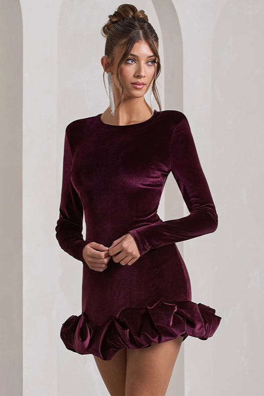 Velvet Crew Neck Ruched Midi Dress