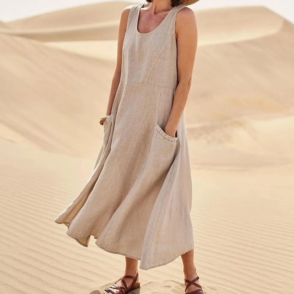 Teresa Aesthetic Sleeveless Dress with Pockets Made of Cotton and for Women Elevated Occasion Wear
