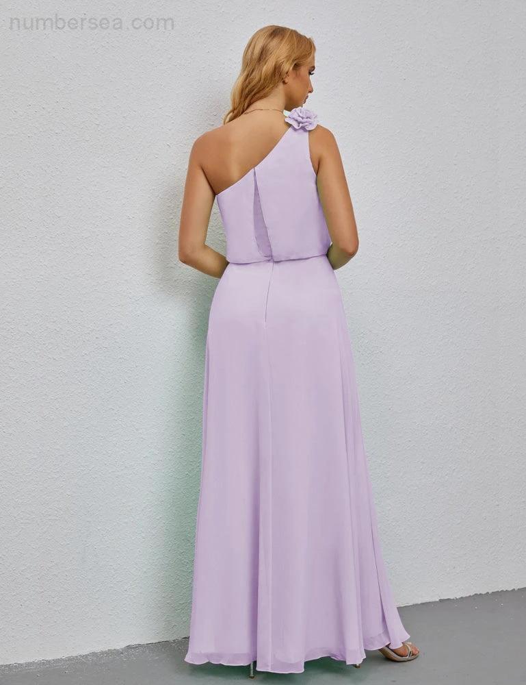 Ruffled One Shoulder Sleeveless Long Bridesmaid Dresses A-line Formal Evening Gown Side Split 28080 (ZD17018)