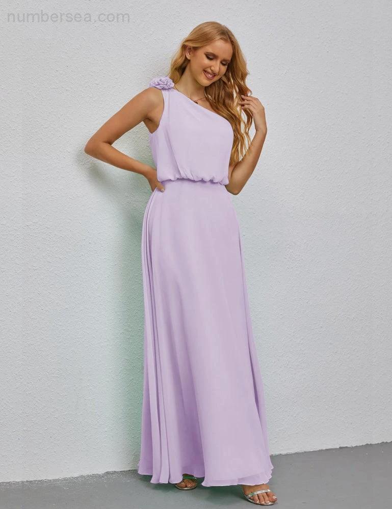 Ruffled One Shoulder Sleeveless Long Bridesmaid Dresses A-line Formal Evening Gown Side Split 28080 (ZD17018)