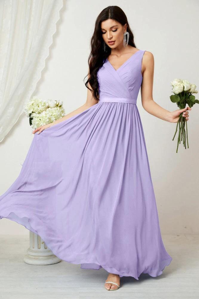 Women's Chiffon Long Bridesmaid Dresses A line Sleeveless Formal Prom Gown for Evening Party Homecoming Dresses 2808 by numbersea