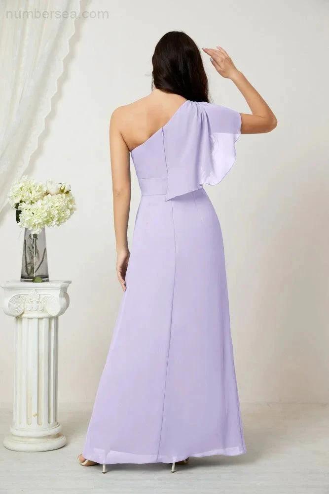 ZapDress  Chiffon Ruffled One Shoulder Long Bridesmaid Dresses A-line Formal Evening Gown Side Split 2809 (ZD17049)