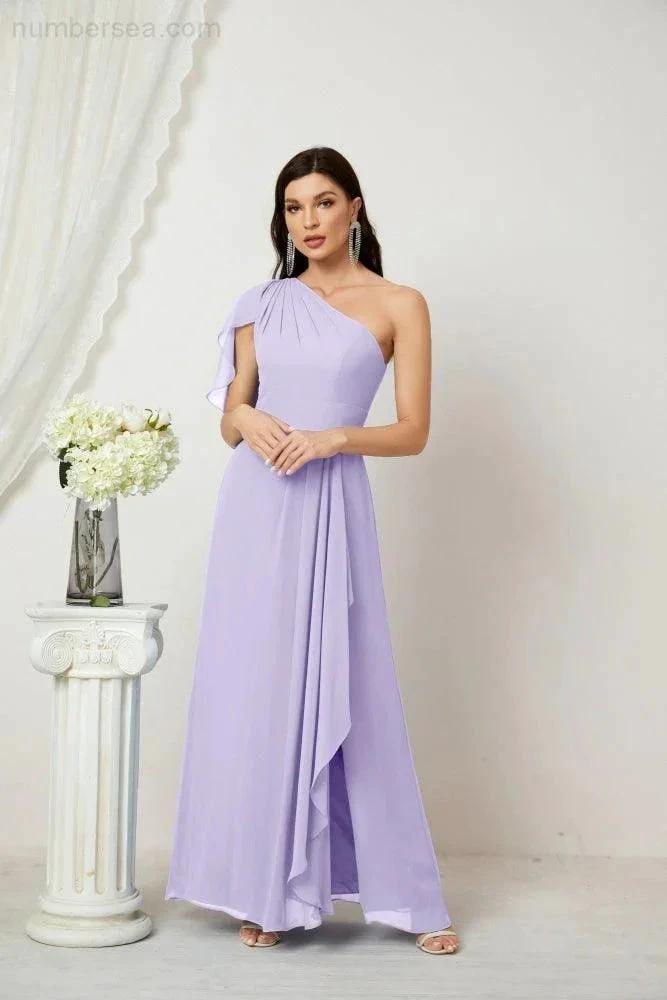 ZapDress  Chiffon Ruffled One Shoulder Long Bridesmaid Dresses A-line Formal Evening Gown Side Split 2809 (ZD17049)