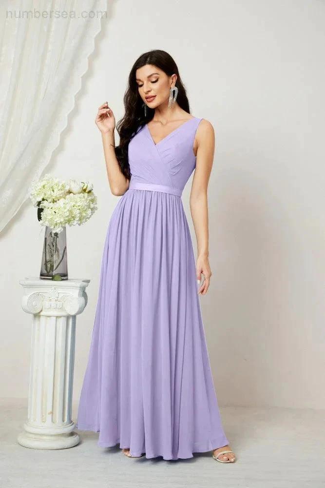 Women's Chiffon Long Bridesmaid Dresses A line Sleeveless Formal Prom Gown for Evening Party Homecoming Dresses 2808 (ZD16947)