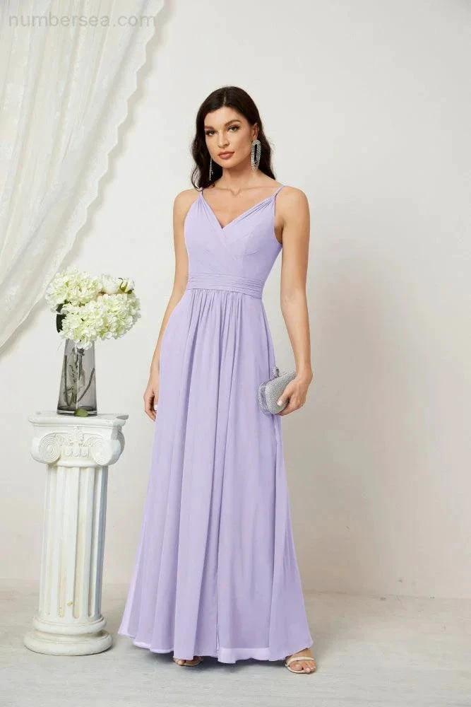 ZapDress Chiffon V-Neck Bridesmaid Dress Spaghetti Strap Long Formal Party Prom Gowns with Slit 28010 (ZD17028)