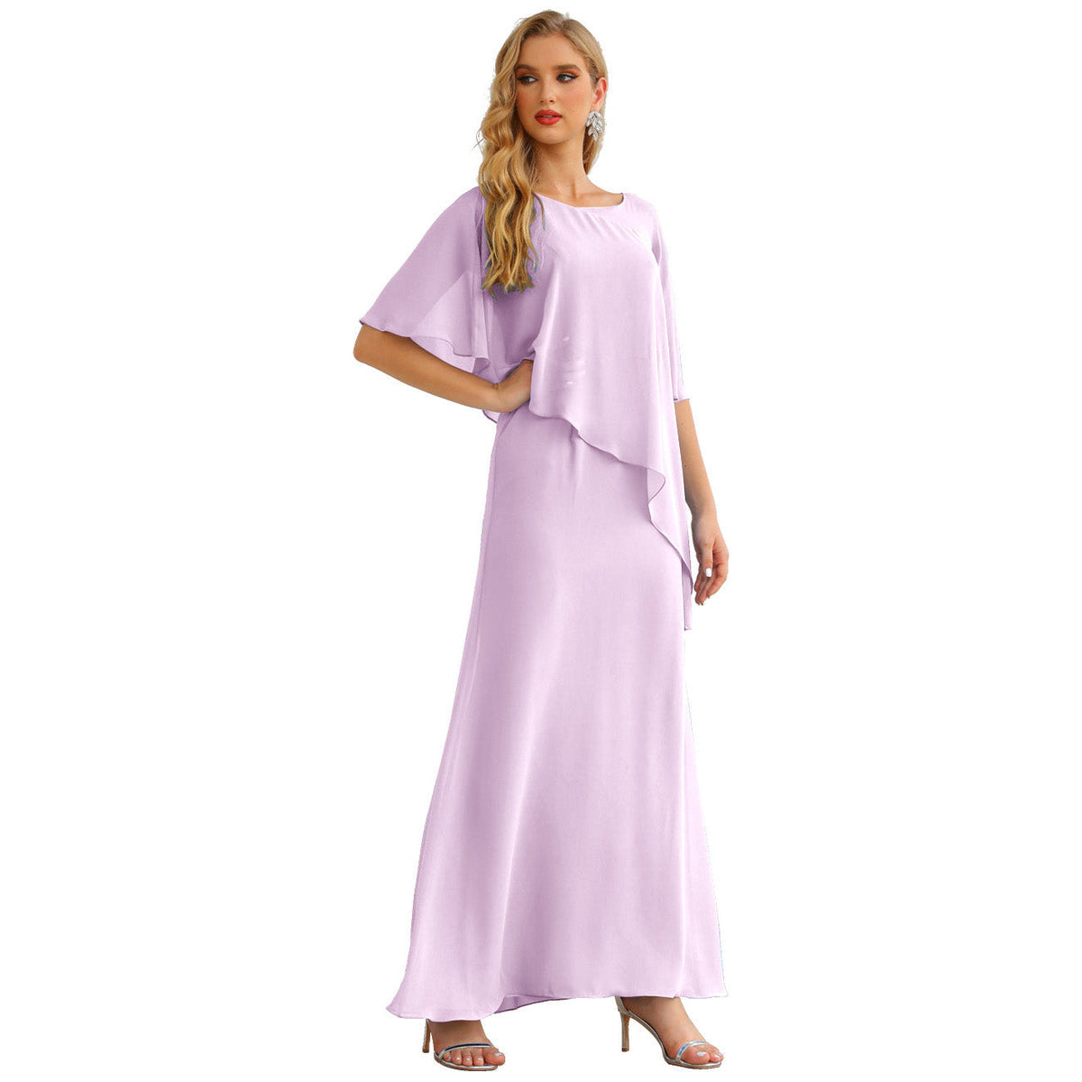 Sunnderly Chiffon Plus Size Mother of The Bride Dresses Formal Prom Gown Ruffle Cape - View 11 | VelvetHem