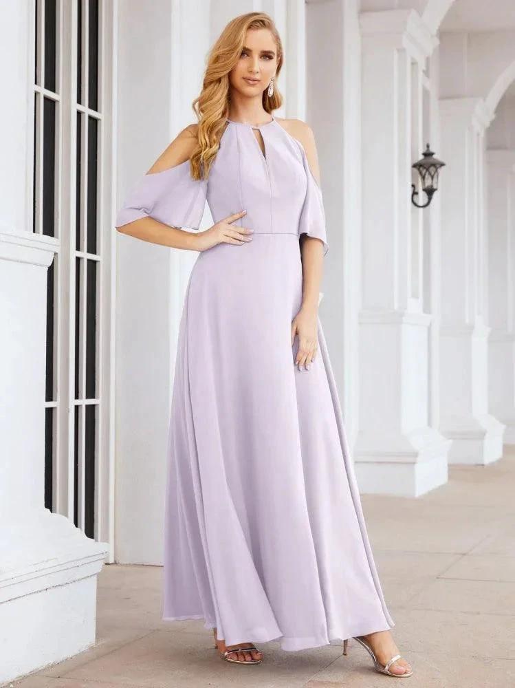 Numbersea Cold Shoulder Bridesmaid Dresses A-Line Long Formal Evening Gowns 28074 by numbersea