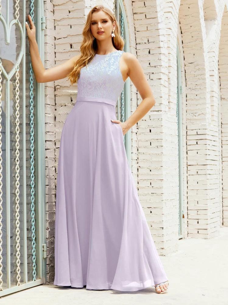 Lace Bridesmaid Dress Floor Length Evening Gowns with Pockets 28017 by numbersea
