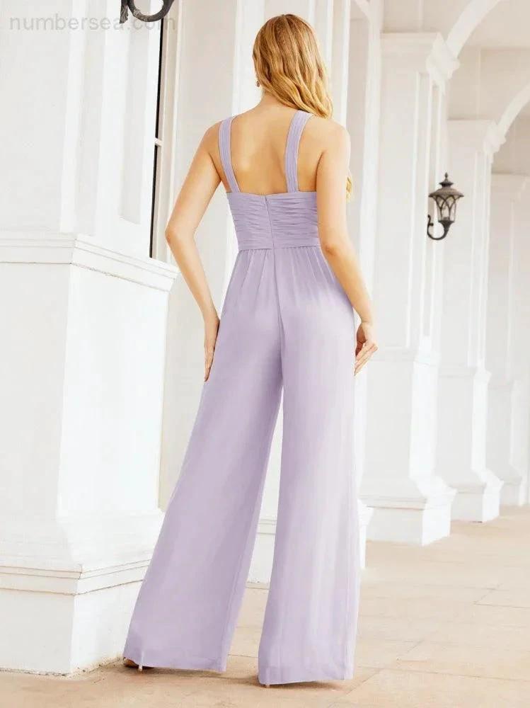 ZapDress Crisscross Neck Jumpsuit Formal Evening Dress Long Bridesmaid Dresses Bell-bottomed Pants 28033 (ZD17024)