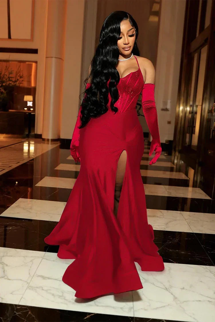 Black Evening Dress Long Prom Dress With Gloves        fg6982