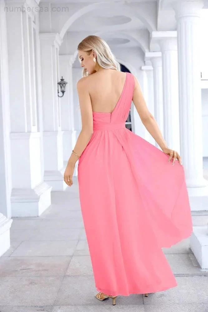 Ladies Chiffon One Shoulder Bridesmaid Evening Dress Wedding Party Evening Dress 28133 (ZD17003)