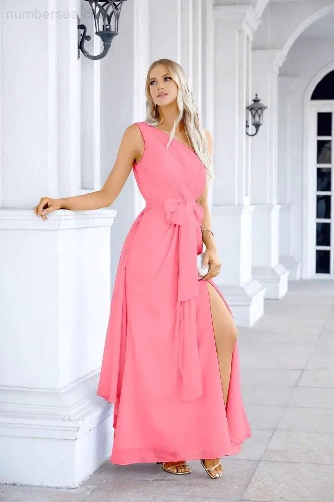Ladies Chiffon One Shoulder Bridesmaid Evening Dress Wedding Party Evening Dress 28133 (ZD17003)