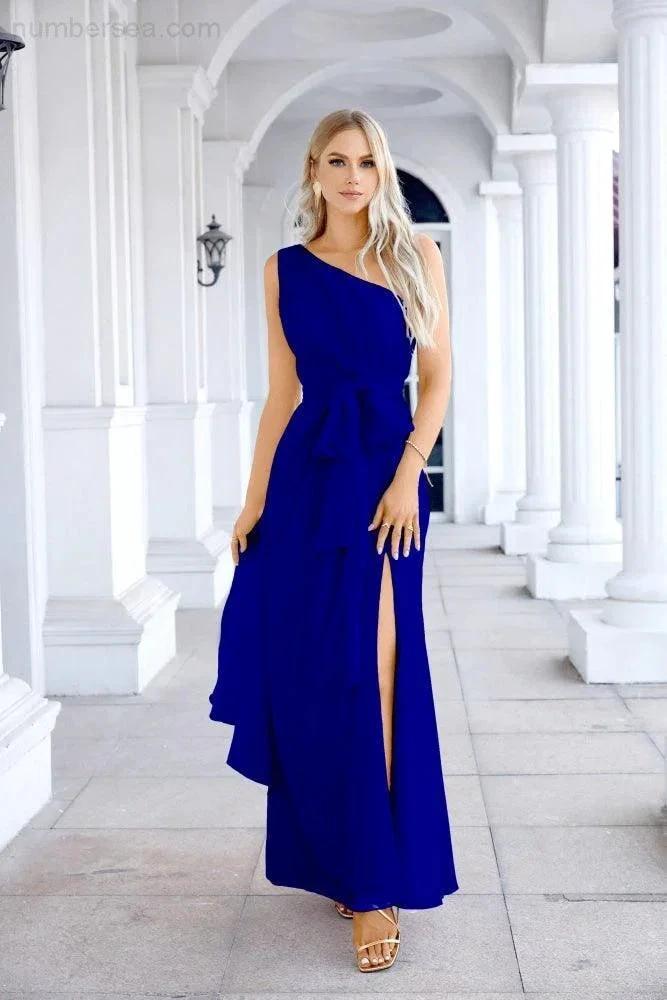 Ladies Chiffon One Shoulder Bridesmaid Evening Dress Wedding Party Evening Dress 28133 (ZD17003)
